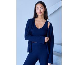 Cardigan COPENHAGEN STUDIOS, Damen, Gr. 40/42, marine, Rippstrick, Obermaterial: 50% Viskose, 28% Polyester, 22% Nylon, unifarben, figurumspielend hüftlang, weit normaler Saum, Strickjacken, aus hochw