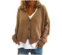 Cardigan Damen Casual Leichte Bequem Knopfleiste Damenstrickjacke Cardigan Strickjacke Kurz Langarm Retro Strickmantel Strickjacken Elegant Herbst Winter Strickcardigan Pullover Khaki XL