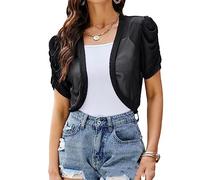 Cardigan Damen, Damen-Chiffon-Achselzucken Gerüscht Kurze Puffärmel Solide Vorne Offener Verkürzter Cardigan Leichte Festival-Jacke Sommer-Elegante Strickjacke Bolero-Jacke Mesh-Vertuschung Schwa