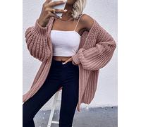 Cardigan Damen,Damen-Strickjacke, Rosa, Einfarbig, Grob, Gehäkelt, Mittellang, Gestrickter Mantel, Weicher Frühling Und Herbst, Warme Strickjacke, Langarm, Offener Pullover, Lässige Outing-Outwea