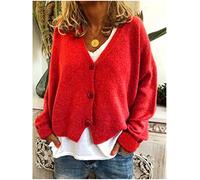 Cardigan Damen,Damen-Strickjacke, Vintage-Rot, Einfarbig, V-Ausschnitt, Basic-Strickmantel, Weicher Frühling Und Herbst, Warme Strickjacke, Langarm-Pullover Mit Knopfverschluss, Lässige Outwear, Xl