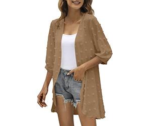Cardigan Damen elegant festlich lang Chiffon， dünne Sommerjacke Damen lang Cardigan Open Front Bolero Leicht Casual Strickjacke Loose Langarm Strandtunika Sommer Beach Cover Up Tops/Sommerjacke