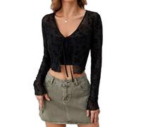 Cardigan Damen Kurz, Damen Häkel Strickjacke, Bolero Aus Spitze, Langärmelig, Samt Schulterjacke Für Kleider, Sommer, Offene Vorderseite, Bindeband, Transparenter Schal, Top Für Abendver