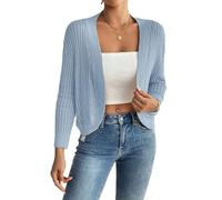 Cardigan Damen Kurz, Damen Sommer Cardigan Mit 3/4 Ärmeln, Kurzem Schnitt, Häkelmuster, Bolero, Ideal Als Strand Oder Kleiderjacke, Offener Vorderteil, Blau, Größe S