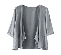 Cardigan Damen Kurz Rundhals | Dünne Strickjacke Damen Sommer | Strick Poncho 3/4-Arm Sommerjacke Große Größen Mantel Leichte Dünne Damenblusen Stand Hemdbluse Bequeme Top Casual Unterziehshirt