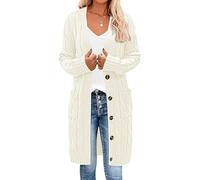 Cardigan Damen Lang Lange Strickjacke Frauen Long Cardigan Strickjacken Grobstrickjacke Oversize Strickjacke Langer Strickcardigan Women Feinstrick Strick Cardigan Strickmantel Lang Damen Beige 3XL