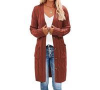 Cardigan Damen Lang Lange Strickjacke Frauen Long Cardigan Strickjacken Grobstrickjacke Oversize Strickjacke Langer Strickcardigan Women Feinstrick Strick Cardigan Strickmantel Lang Damen Rot 3XL