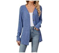 Cardigan Damen Lang, Leichte Strickjacke Damen, Strickjacken Für Damen Strick Jäckchen Basic Strickjacke Einfarbig Regular Fit Leichte Sommerjacke Langarm Longstrickjacke Dünne Übergangsjacke Frühling