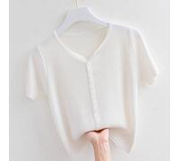 Cardigan Damen, Modischer Rundhalsausschnitt Leichte Kurz Geschnittene Strickjacke Weiße Einfarbige Gestrickte Strickjacke Weicher Kurzarm Offener Strickpullover Mantel Dünne Oberbekleidung Für D