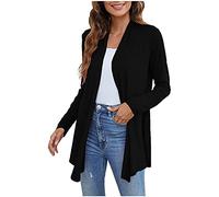 Cardigan Damen Schwarz Dünn | Leichte Strickjacken Für Damen | Sommer Strickjacke Lang Jacken Dünne Übergangsjacke Casual Trenchcoat Langarm Cardigan Knit Pullover Langer Strickmantel