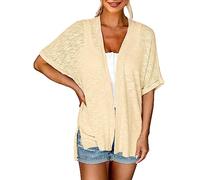cardigan damen sommer kurzarm - dünne sommerjacke damen Strickjacke Sommer Elegant Lang Jacke Leichte Offene Strickjacke Strickjacke Strickpullover mit V-Ausschnitt Vintage Klassisch Cardigan