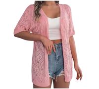 Cardigan Damen, Strickjacke Damen Kurzarm, Einfarbig Open Front Dünne Jacke Frühling Übergangsjacke Strick Leichte Sommerjacke, Häkeljacke Kimono Jäckchen Soft Strickjacken Für Damen