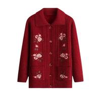 Cardigan Damen,Strickjacke für Alte Damen mit Knöpfen Vintage Jacquard Strickwaren für Ältere Warmer Winterpullover Weicher Bequemer Oma Kleidungsmantel Jacke Geschenke für Alte