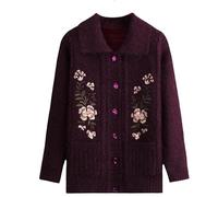 Cardigan Damen,Strickjacken für Ältere Menschen mittleren Alters und Senioren Pullover für Alte Damen Jacquard Pullover Mantel Dick Warm Samtfutter Strickwaren Oma Jacke Oma Geschenke Lila (Samt)