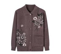 Cardigan Damen,Strickjacken für Ältere Menschen mittleren Alters und Senioren Pullover für Alte Damen Vintage Jacquard Strickpullover Elegante Freizeitoberteile Kostüm für Alte Damen Braun L
