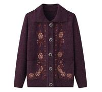 Cardigan Damen,Strickjackenpullover für Ältere Menschen mittleren Alters und Senioren Kostüm für Alte Damen Vintage Jacquard Strickwaren mit Samtfutter für Senioren Dicker Warmer Mantel für Om