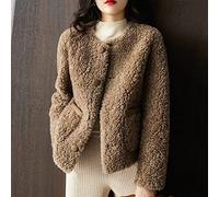 Cardigan Damen,Vintage Einfarbig Braun Grobstrick Strickjacke Langarm Polarfleece Mantel Knopf Warmhalten Pullover Oberbekleidung Kurze Jacke Strickjacken Für Damen,L