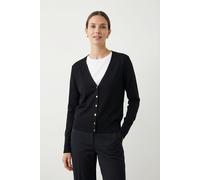 Cardigan FREEQUENT "FQKATIE", Damen, Gr. M, schwarz, Obermaterial: 82% Viskose, 16% Polyamid, 2% Elasthan, unifarben, regular fit taillenbedeckt, V-Ausschnitt, Rippbündchen, Strickjacken, mit Knöpfen