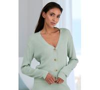 Cardigan FRENCH CONNECTION "- Loungejacke - Strickjacke", Damen, Gr. 32/34, grün (mint), Feinstrick, Obermaterial: 40% Viskose, 30% Polyacryl, 30% Polyester, unifarben, figurbetont hüftlang, V-Ausschn