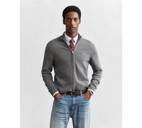 Cardigan GANT "CASUAL COTTON ZIP CARDIGAN", Herren, Gr. L, grau (dunkelgrau melange), Strick, Obermaterial: 100% Baumwolle, unifarben, regular fit, Rundhals, angeschnitten,eingesetzt,Ärmel ohne Ärmels