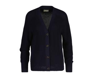 Cardigan GANT "RIBBED KNIT COTTON", Damen, Gr. L, evening blau, Strick, Obermaterial: 100% Baumwolle, unifarben, regular fit taillenbedeckt, V-Ausschnitt, eingesetzt gerader Abschluss, Strickjacken, R
