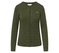 Cardigan GANT "STRETCH COTTON CABLE", Damen, Gr. M, grün (mossy grün), Strick, Obermaterial: 88% Baumwolle, 10% Polyamid, 2% Elasthan, slim fit, Rundhals, Rippbündchen, Strickjacken, Zopfmuster, Slim