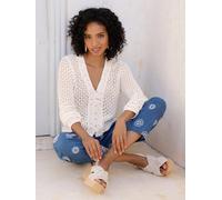 Cardigan HEINE, Damen, Gr. 34, ecru, 100% Baumwolle, unifarben, Strickjacken (65023755-34) ecru