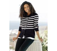 Cardigan HEINE, Damen, Gr. 34, schwarz (schwarz, ecru, geringelt), 50% Viskose, 28% Polyester, 22% Polyamid, gemustert, gestreift, mehrfarbig, Strickjacken (66880204-34) schwarz, ecru, geringelt