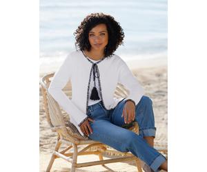 Cardigan HEINE, Damen, Gr. 34, weiß, schwarz, 50% Baumwolle, 50% Polyacryl, gemustert, mehrfarbig, Strickjacken (20880009-34) weiß, schwarz