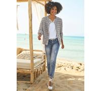 Cardigan HEINE, Damen, Gr. 36, blau (dunkelblau, champagner, gemustert), 45% Polyamid, 42% Polyester, 10% Polyacryl, 3% Wolle, gemustert, kariert, mehrfarbig, Strickjacken (59299207-36) dunkelblau, ch