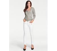 Cardigan HEINE, Damen, Gr. 42, grau (grau, meliert), 90% Baumwolle, 10% Seide, unifarben, Strickjacken (83418560-42) grau, meliert