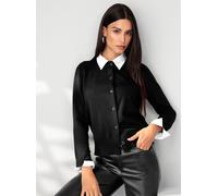 Cardigan HEINE, Damen, Gr. 42, schwarz, 50% Viskose, 28% Polyester, 22% Polyamid, Kragen:80% Baumwolle, 20% Polyester, gemustert, mehrfarbig, unifarben, Strickjacken (39722813-42) schwarz