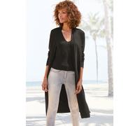 Cardigan LASCANA, Damen, Gr. 32/34, schwarz, Feinstrick, Obermaterial: 70% Viskose, 30% Polyamid, unifarben, figurumspielend knieumspielend, Rippstrickbündchen, Strickjacken, mit seitlichen Schlitzen,