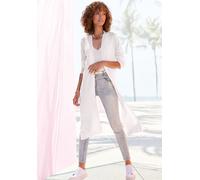 Cardigan LASCANA, Damen, Gr. 32/34, weiß, Feinstrick, Single Jersey, Obermaterial: 70% Viskose, 30% Polyamid, unifarben, modisch, figurumspielend knieumspielend, Langarm Rippstrickbündchen, Strickjack