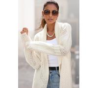 Cardigan LASCANA, Damen, Gr. 40/42, beige (creme), Grobstrick, Obermaterial: 60% Polyacryl, 20% Polyamid, 20% Polyester, unifarben, modisch, figurumspielend hüftbedeckend, Langarm, Strickjacken, aus w