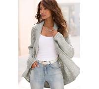 Cardigan LASCANA, Damen, Gr. 40/42, grau (grau meliert), Grobstrick, Obermaterial: 60% Polyacryl, 20% Polyamid, 20% Polyester, meliert, figurumspielend hüftbedeckend, Strickjacken, aus weicher Strickw