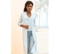 Cardigan LASCANA, Damen, Gr. 44/46, blau (hellblau), Feinstrick, Obermaterial: 70% Viskose, 30% Polyamid, unifarben, figurumspielend knieumspielend, Rippstrickbündchen, Strickjacken Cardigan, mit seit