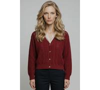 Cardigan LEVI'S "SNOWFLAKE CARDIGAN", Damen, Gr. S (36), warm cabernet, Strick, Obermaterial: 100% Baumwolle, lässig geschnitten hüftlang, V-Ausschnitt, Bündchen, Strickjacken, gestreift, mit Knopflei