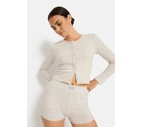 Cardigan LSCN BY LASCANA, Damen, Gr. 36/38, beige (hellgrau meliert), Feinstrick, Obermaterial: 50% Polyester, 45% Baumwolle, 5% Elasthan, meliert, lang, Rundhals, Strickjacken, im Ajour Knit Optik (4