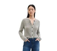 Cardigan MARC O'POLO "aus Bi-Color-Garn", Damen, Gr. XL, sanftes weiß, Obermaterial: 76% Baumwolle, 7% Viskose, 7% Polyacryl, 6% Polyester, 4% Polyamid, unifarben, regular fit, Rundhals, Strickjacken