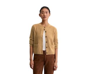 Cardigan MARC O'POLO "aus Bouclé-Garn", Damen, Gr. XS, braun (salted caramel), Obermaterial: 50% Baumwolle, 35% Lama, 15% Polyamid, unifarben, regular fit, Rundhals, Rippbündchen, Strickjacken (964047