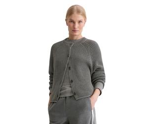Cardigan MARC O'POLO "aus Organic Cotton", Damen, Gr. S, warm granite melange, Obermaterial: 100% Baumwolle, unifarben, regular fit, Rundhals, Strickjacken (78945700-S) warm granite melange