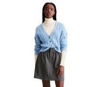 Cardigan MARC O'POLO DENIM "aus edlem Wolle-Alpakawolle-Mix", Damen, Gr. XS, blau (medium blau), Obermaterial: 43% Wolle, 34% Polyamid, 23% Alpaka, unifarben, relaxed fit, V-Ausschnitt, Rippbündchen,