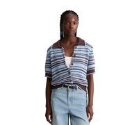 Cardigan MARC O'POLO DENIM "aus garngefärbtem Bändchengarn", Damen, Gr. XS, blau (schwarz braun), Obermaterial: 81% Baumwolle, 19% Polyamid, gestreift, regular fit, Rippbündchen, Strickjacken (6556052