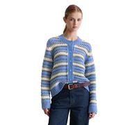 Cardigan MARC O'POLO DENIM "aus softem Schurwolle-Mix", Damen, Gr. XS, medium blau, Obermaterial: 87% Schurwolle, 13% Polyamid, gestreift, relaxed fit, Rundhals, Rippbündchen, Strickjacken (27899400-X