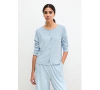 Cardigan MARC O'POLO "Mix N Match Airy Cotton Rib", Damen, Gr. M, niagara mist, Rippware, Obermaterial: 98% Baumwolle, 2% Elasthan, Basic hüftlang, Rundhals, Strickjacken, mit langen Ärmeln und Knöpfe