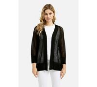 Cardigan MILANO ITALY, Damen, Gr. M, schwarz, Material: 54% Leinen, 46% Viskose, unifarben, regular fit normal, V-Ausschnitt, eingesetzt Rippbündchen, Strickjacken, mit Lochmuster (43182508-M) schwarz