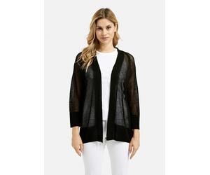 Cardigan MILANO ITALY, Damen, Gr. M, schwarz, Material: 54% Leinen, 46% Viskose, unifarben, regular fit normal, V-Ausschnitt, eingesetzt Rippbündchen, Strickjacken, mit Lochmuster (43182508-M) schwarz