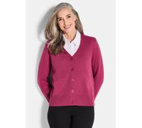 Strickjacke GOLDNER "Eleganter Cardigan mit V-Ausschnitt", Damen, Gr. 44, pink, Obermaterial: 70% Polyacryl PAN. 30% Schurwolle WV., Modisch, gerade, Strickjacken Strickjacke, mit großen Knöpfen (8749