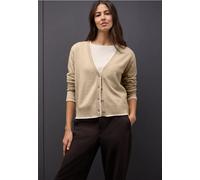 Cardigan STREET ONE, Damen, Gr. 46, sanded beige meliert, Stoff, 30% Polyester, 29% Polyacryl, 21% Viskose, 20% Nylon, unifarben, normal normal, V-Ausschnitt, Rippbündchen, Strickjacken, mit V-Ausschn
